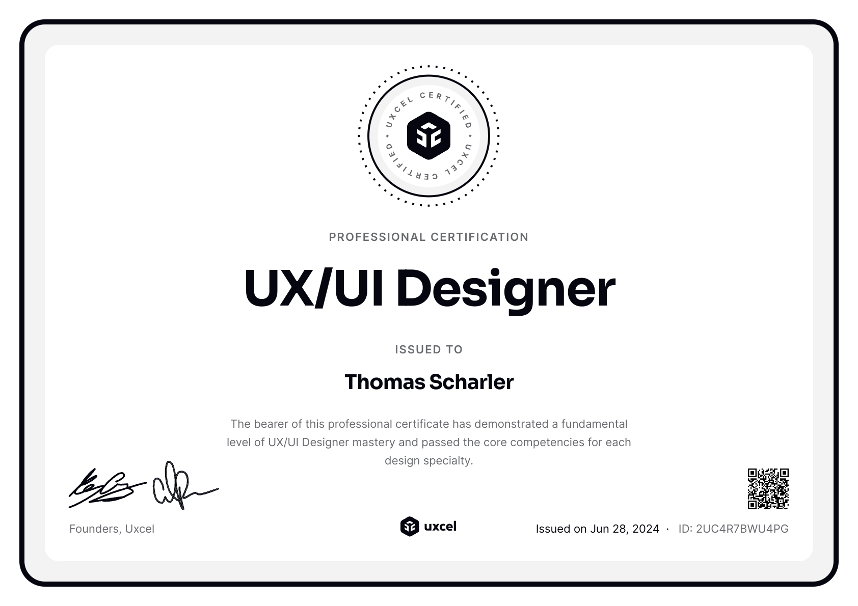 Thomas Scharler's certificate